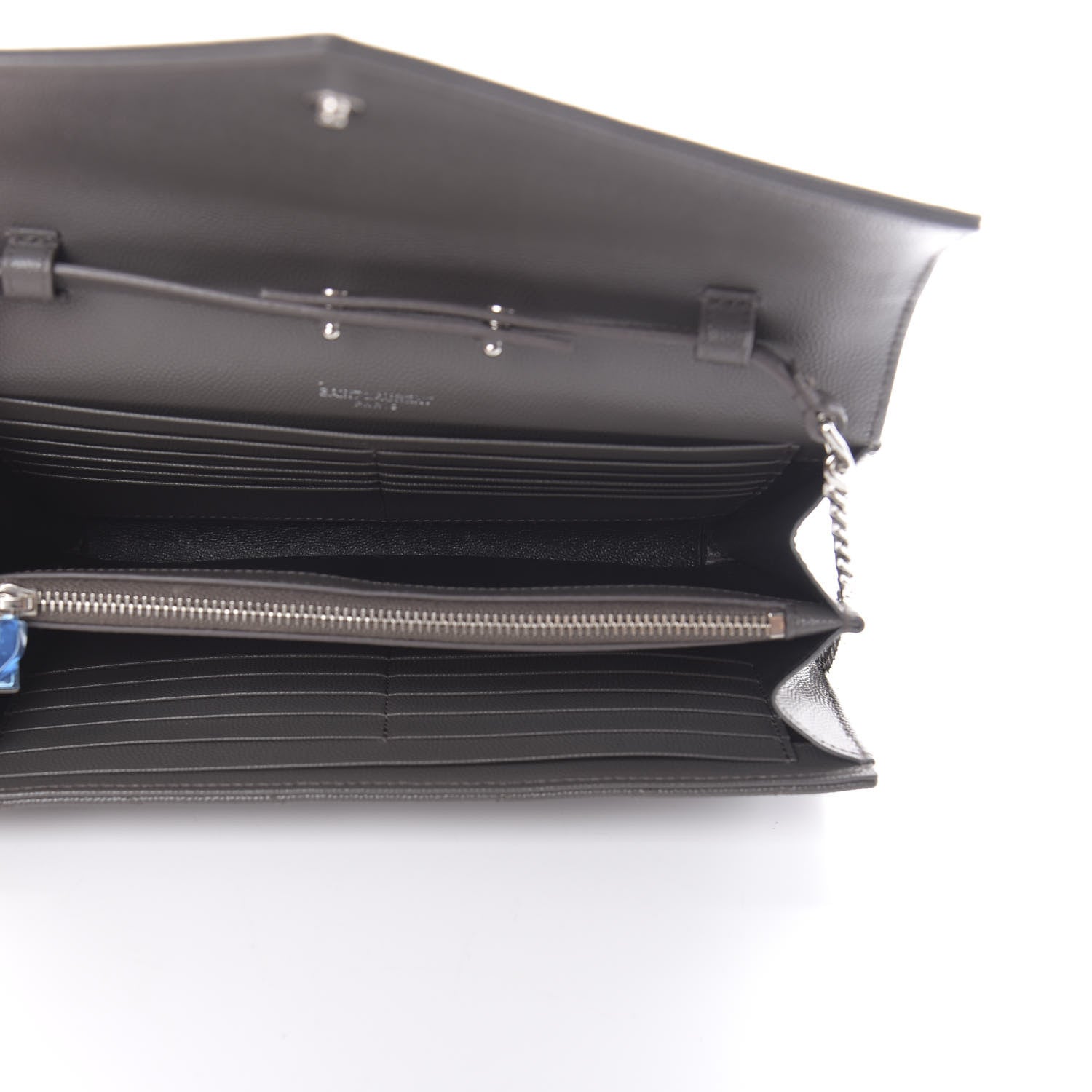 Saint Laurent Grain De Poudre Matelasse Chevron Monogram Chain Wallet Grey 5 of 11