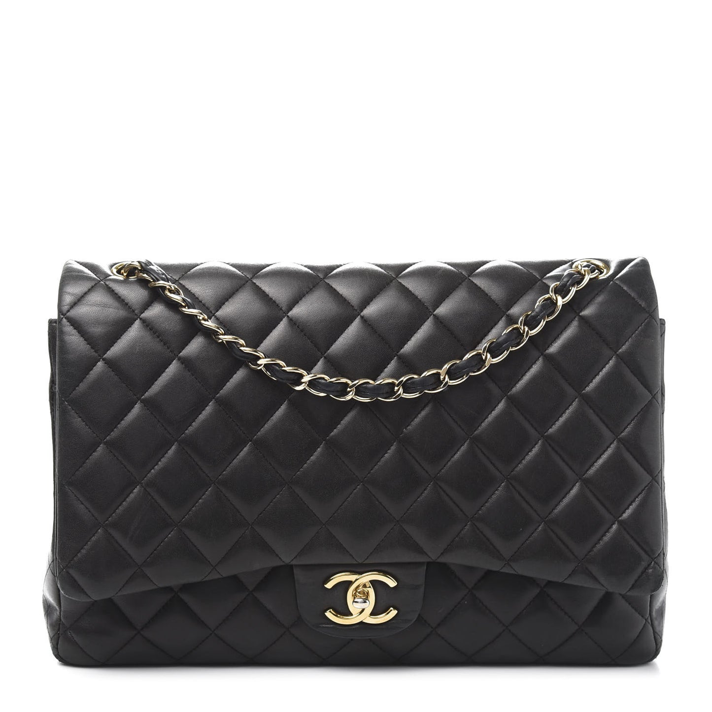 Lambskin Quilted Maxi Double Flap Black
