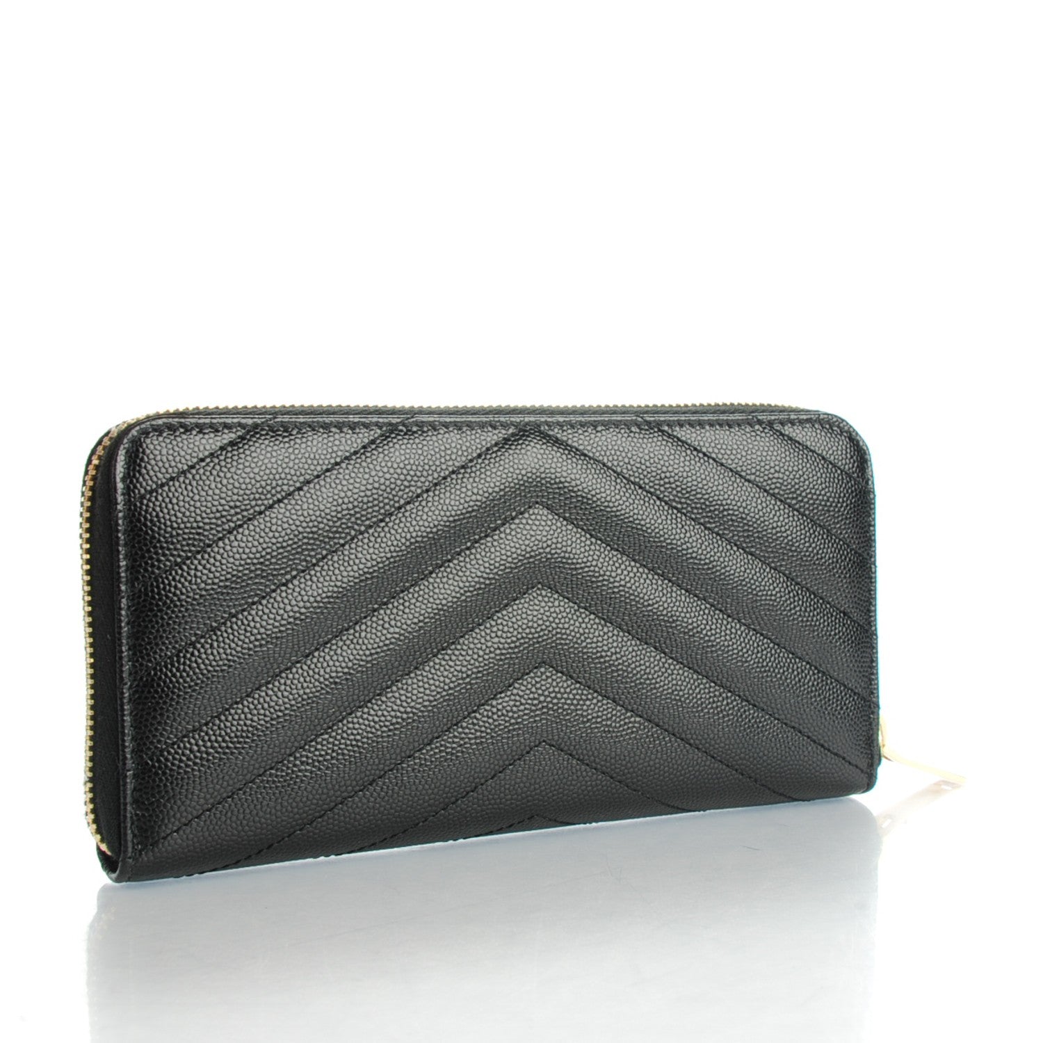 Saint Laurent Grain De Poudre Matelasse Chevron Monogram Zip Around Wallet Black 3 of 7