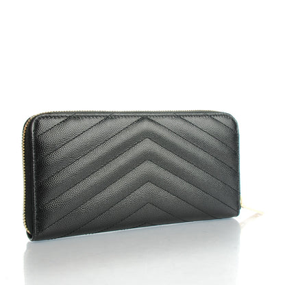 Saint Laurent Grain De Poudre Matelasse Chevron Monogram Zip Around Wallet Black 3 of 7