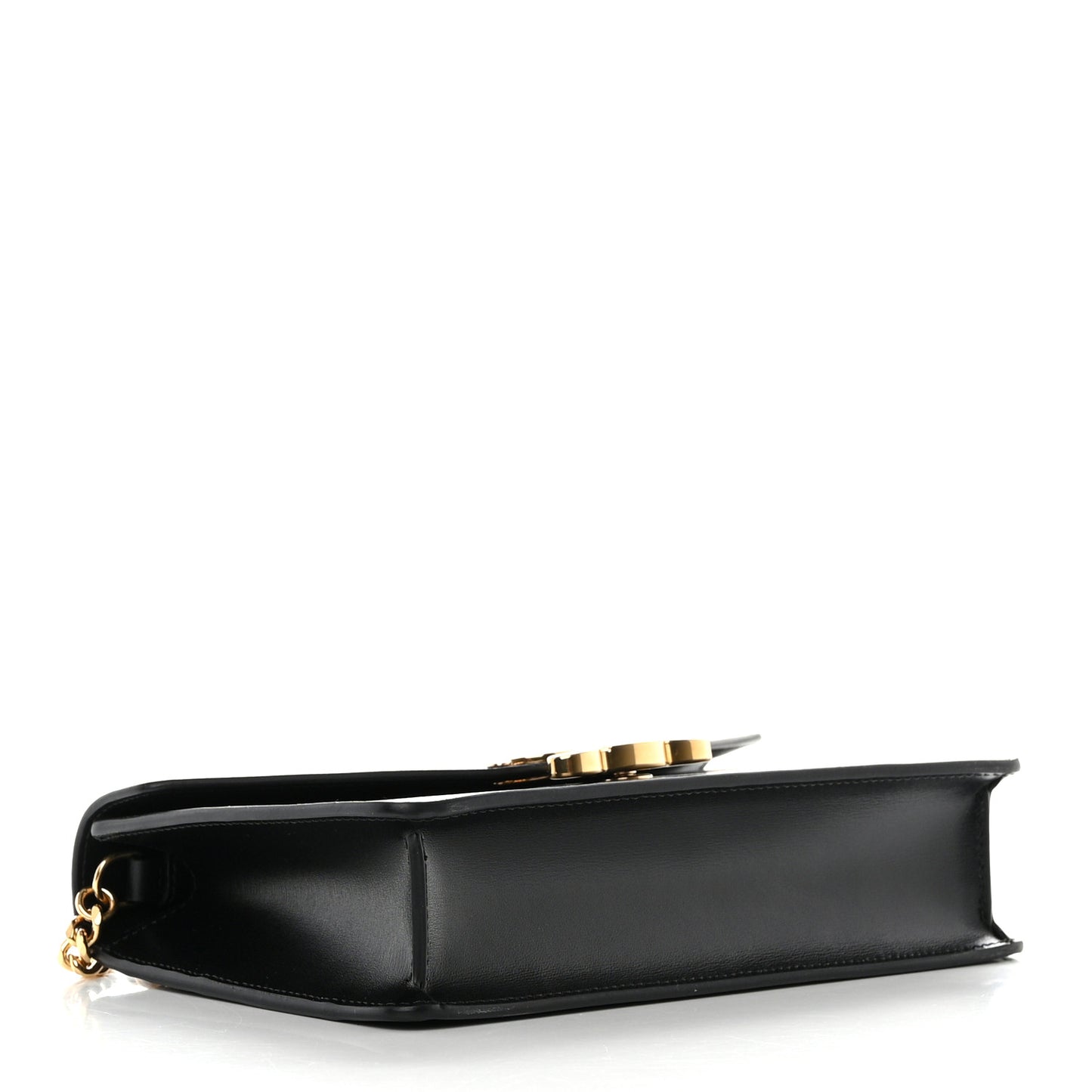 Shiny Calfskin Triomphe Margo Wallet on Chain Black