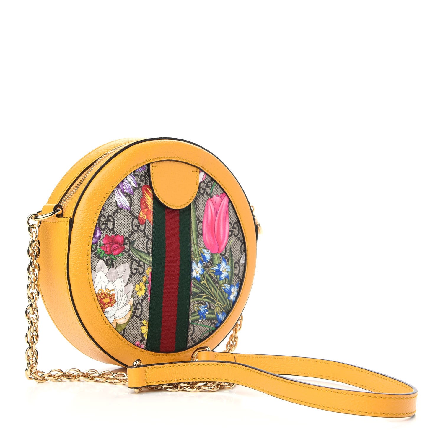 Gucci GG Supreme Monogram Flora Web Mini Ophidia Round Shoulder Bag Beige Multicolor Crop 3 of 9