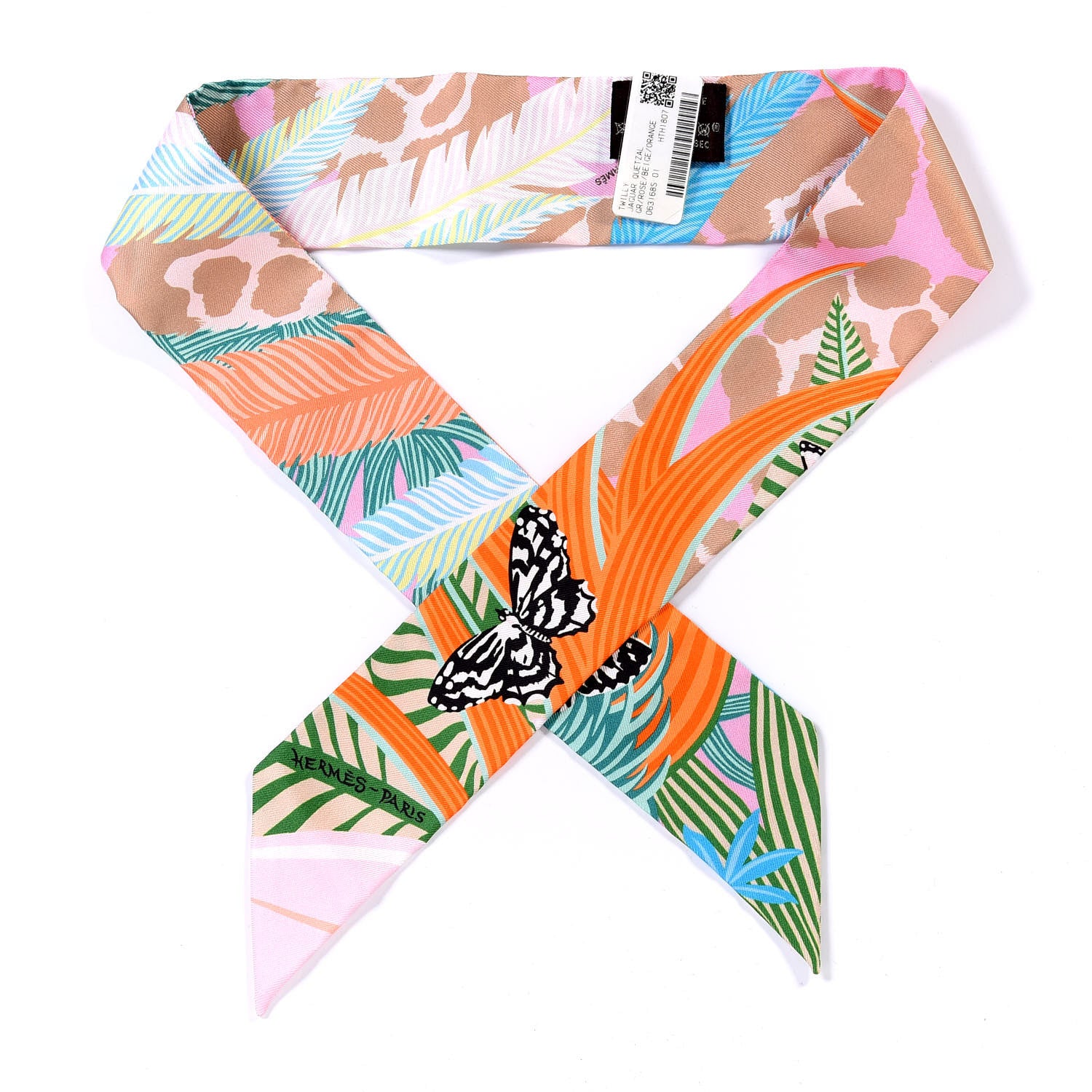 Hermes Silk Jaguar Quetzal Twilly Rose Beige Orange 1 of 4