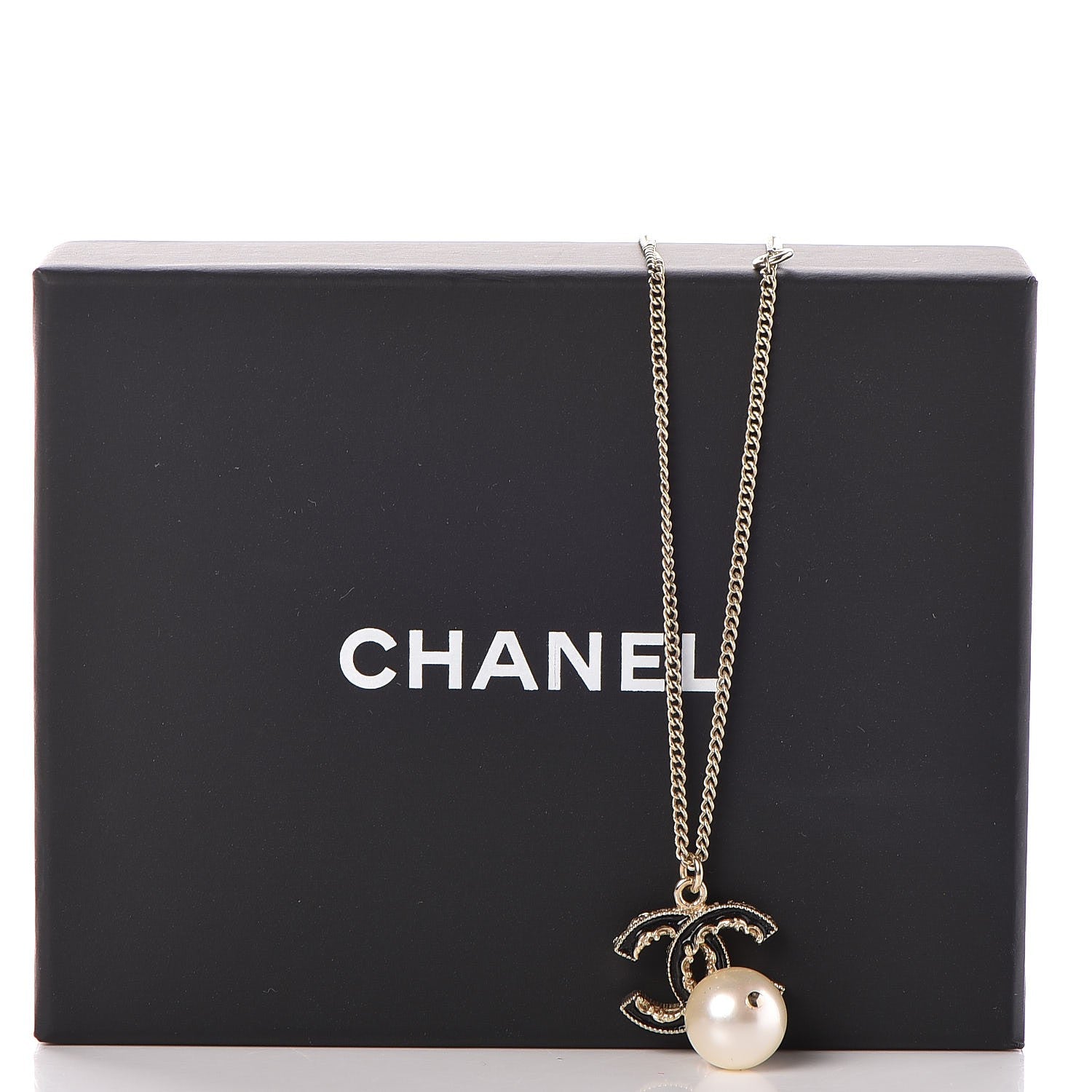 Chanel Enamel CC Baroque Pearl Drop Necklace Black Gold 6 of 6