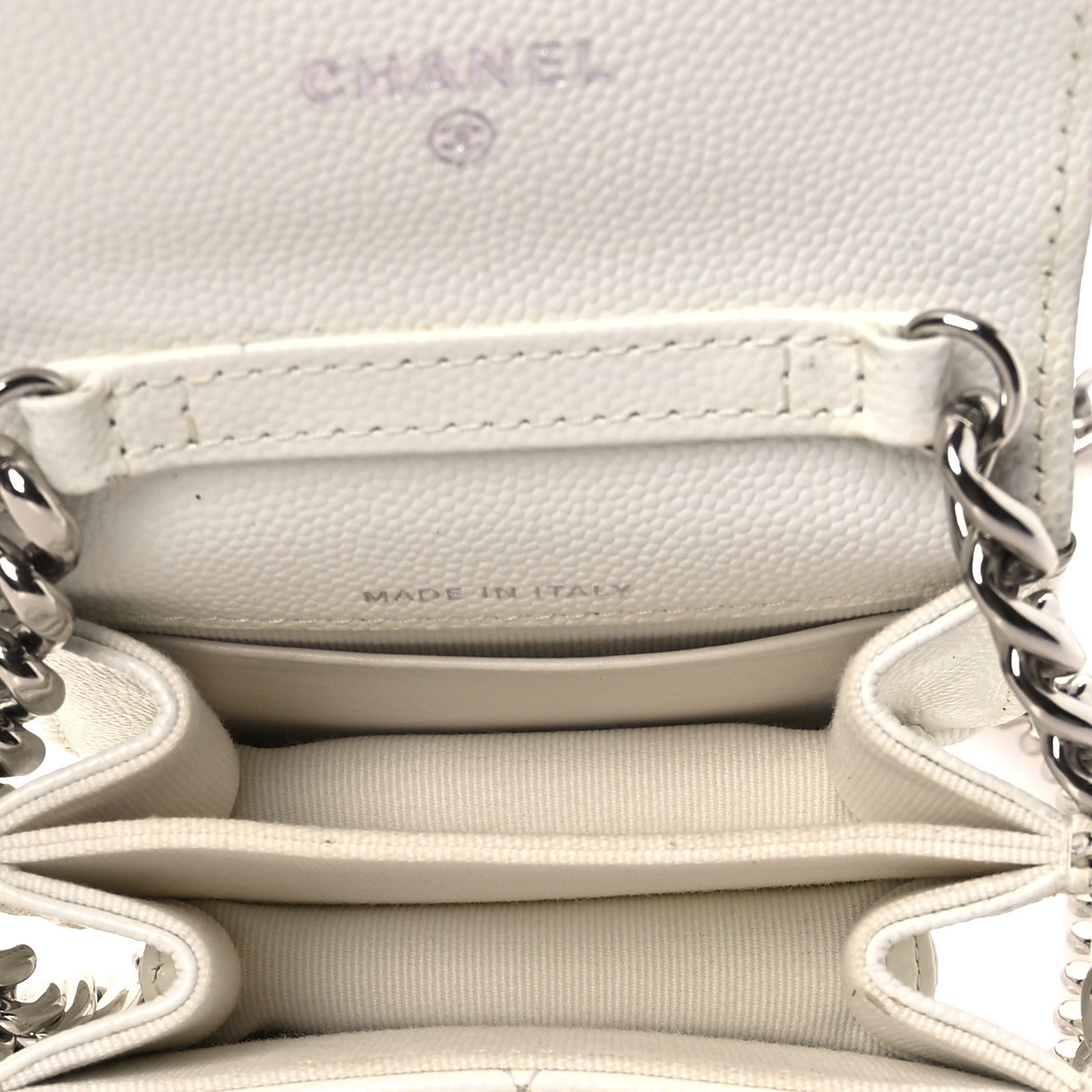 Chanel Caviar Quilted Enamel Coco Clutch With Chain White 7 of 24
