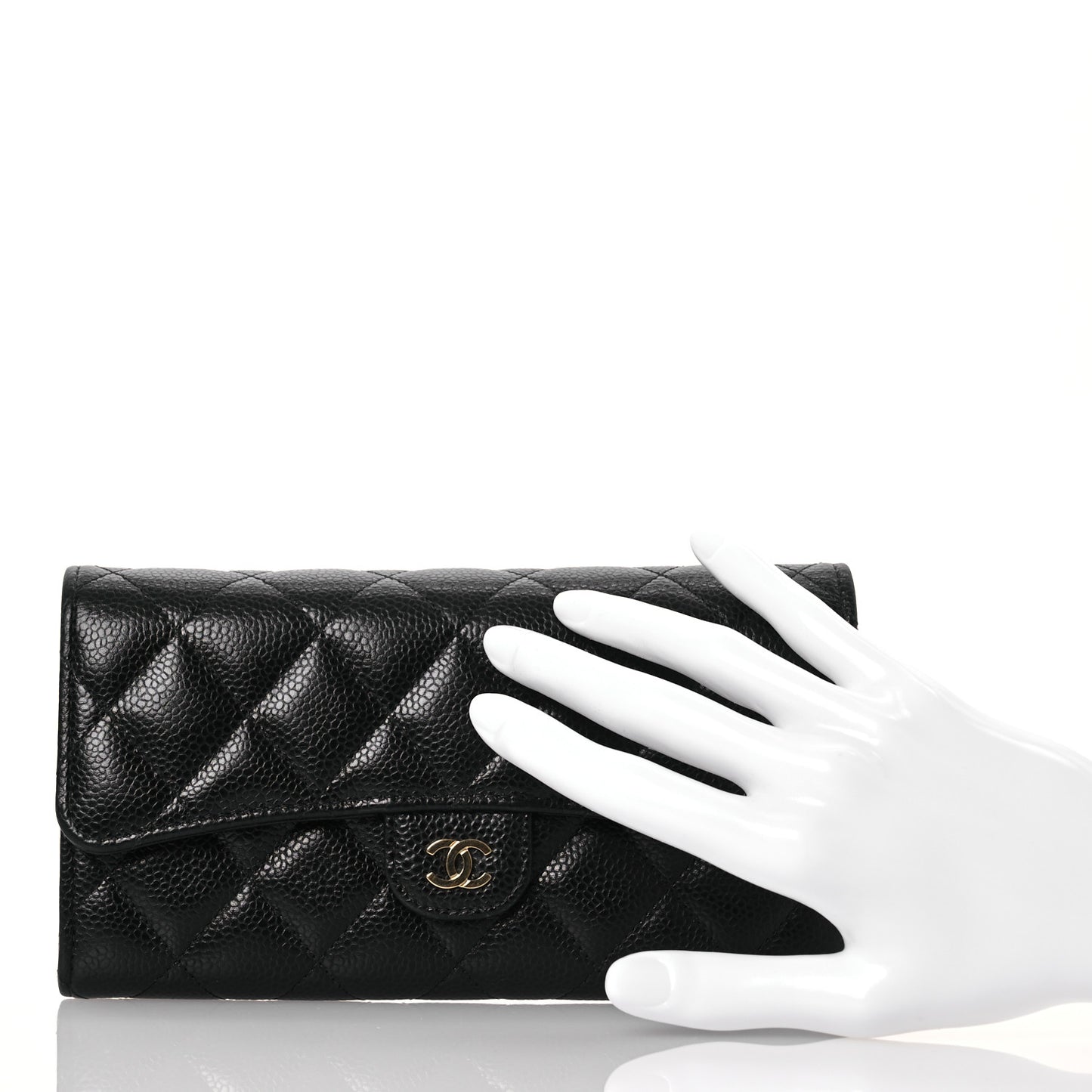Caviar Quilted Large Gusset Flap Wallet Black