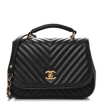 Chanel Lambskin Reverse Chevron Quilted Round Top Handle Flap Black 1 of 8