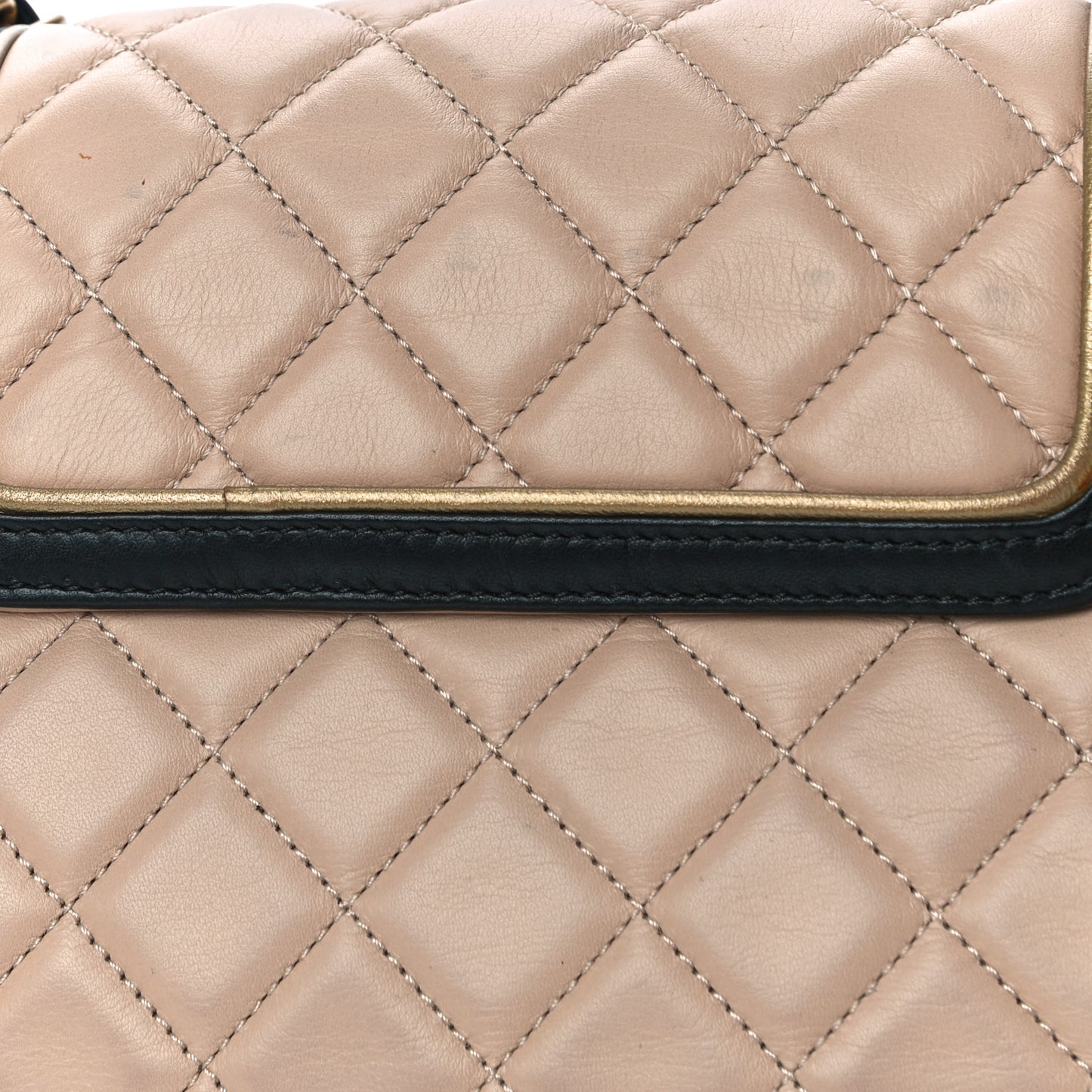 Lambskin Quilted East West Accordion Flap Beige