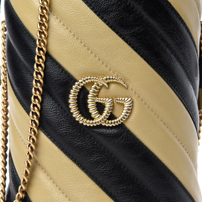 Gucci Azalea Calfskin Matelasse Diagonal Patchwork Mini Torchon GG Marmont 2.0 Bucket Bag Black Beige Romantic Cerise 10 of 11