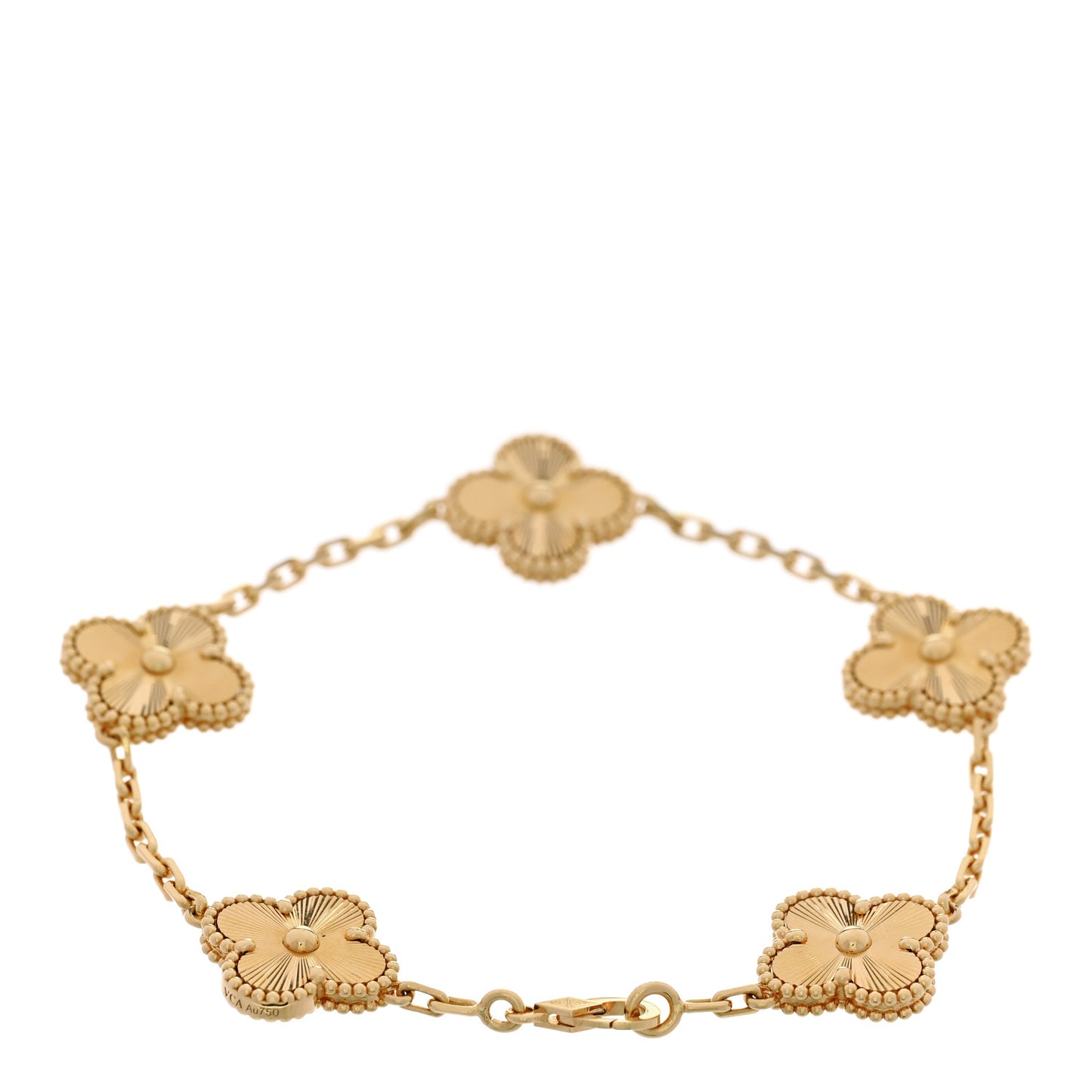 18K Yellow Gold 5 Motifs Guilloche Vintage Alhambra Bracelet
