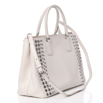 Prada Saffiano Lux Studded Crystal Medium Galleria Double Zip Tote Talco 3 of 12