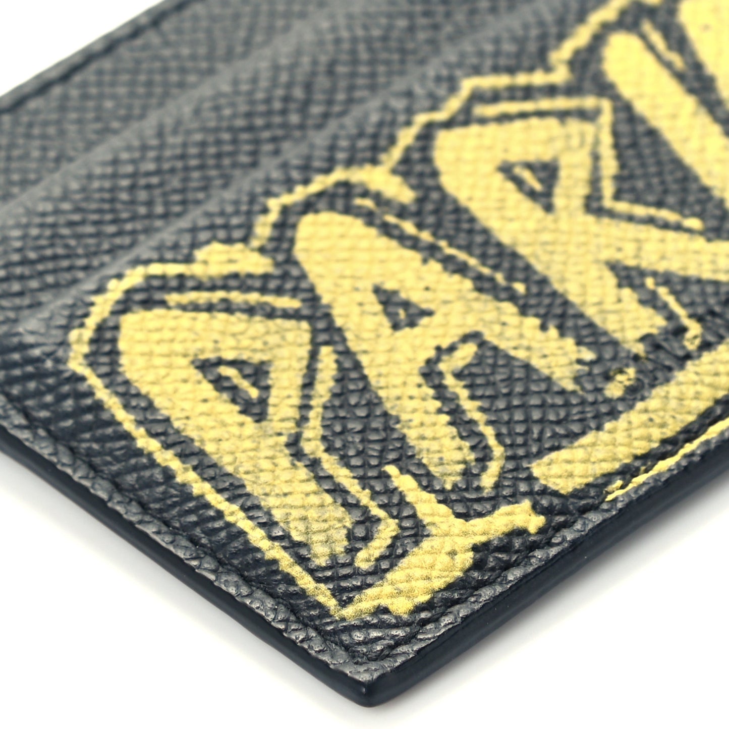 Signature Grained Calfskin Graffiti Ville Multi Card Holder Black Yellow