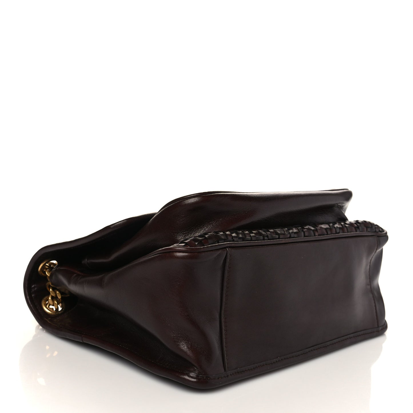 Calfskin Woven Monogram Medium Niki Chain Satchel Burnt Brown