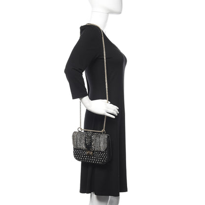 Valentino Garavani Vitello Crystal Embellished Small Glam Lock Rockstud Flap Black 2 of 13