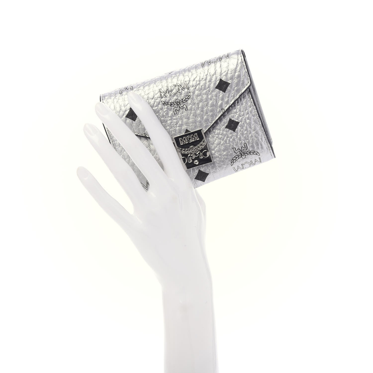 MCM Metallic Visetos Compact Wallet Silver 2 of 10