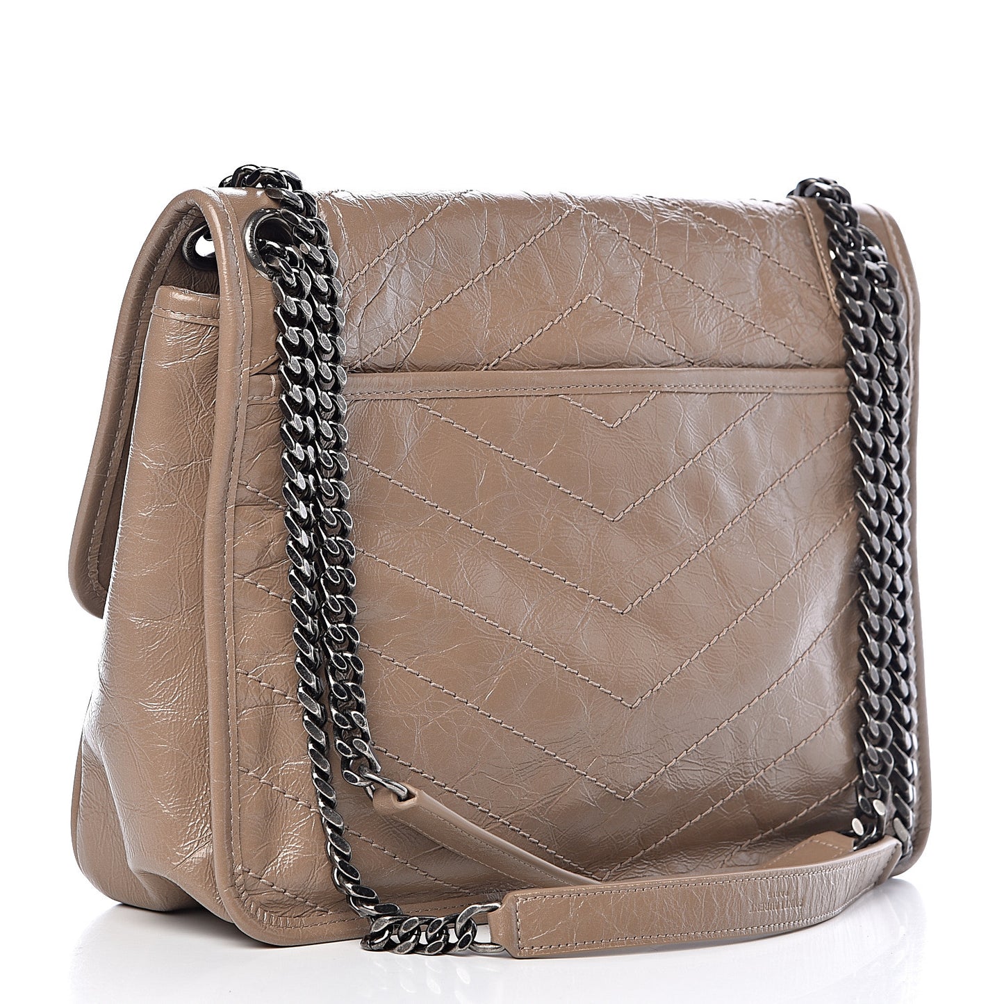 Crinkled Calfskin Matelasse Monogram Medium Niki Chain Satchel Light Taupe