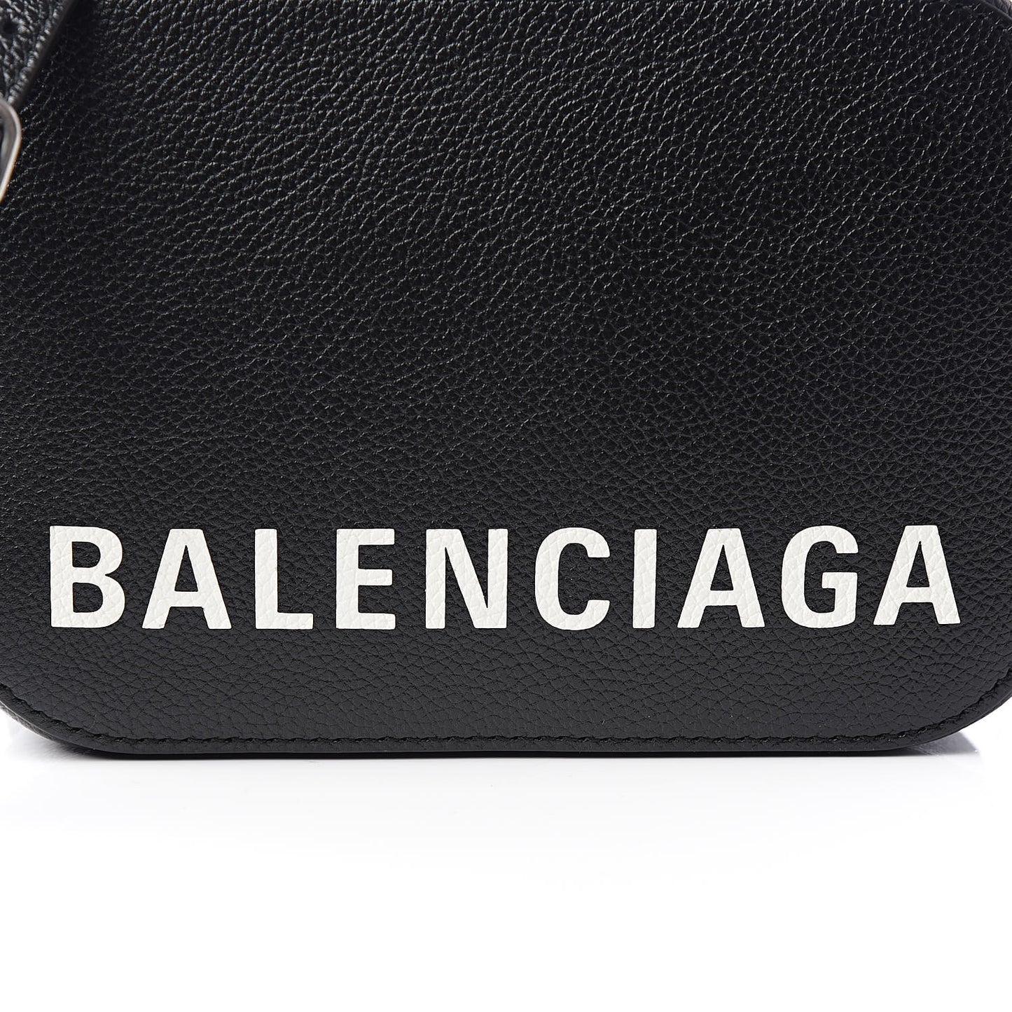 Grained Calfskin Logo XS Ville Top Handle Camera Bag Black White