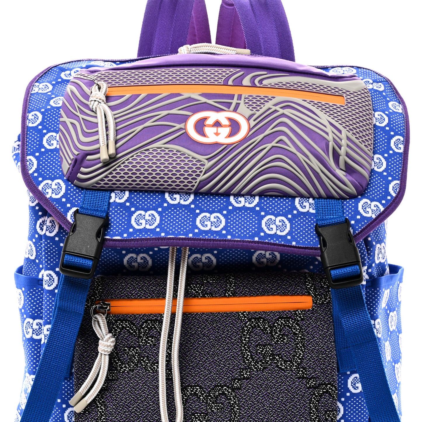 Gucci Jersey GG Monogram All Over Pan Sport Double Buckle Backpack Blue Multicolor 1834993 – FASHIONPHILE