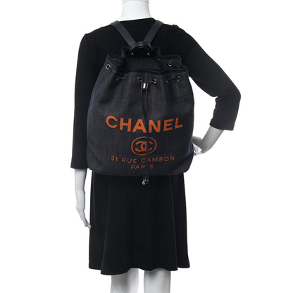 Chanel Denim Deauville Drawstring Bag Blue Orange 2 of 11