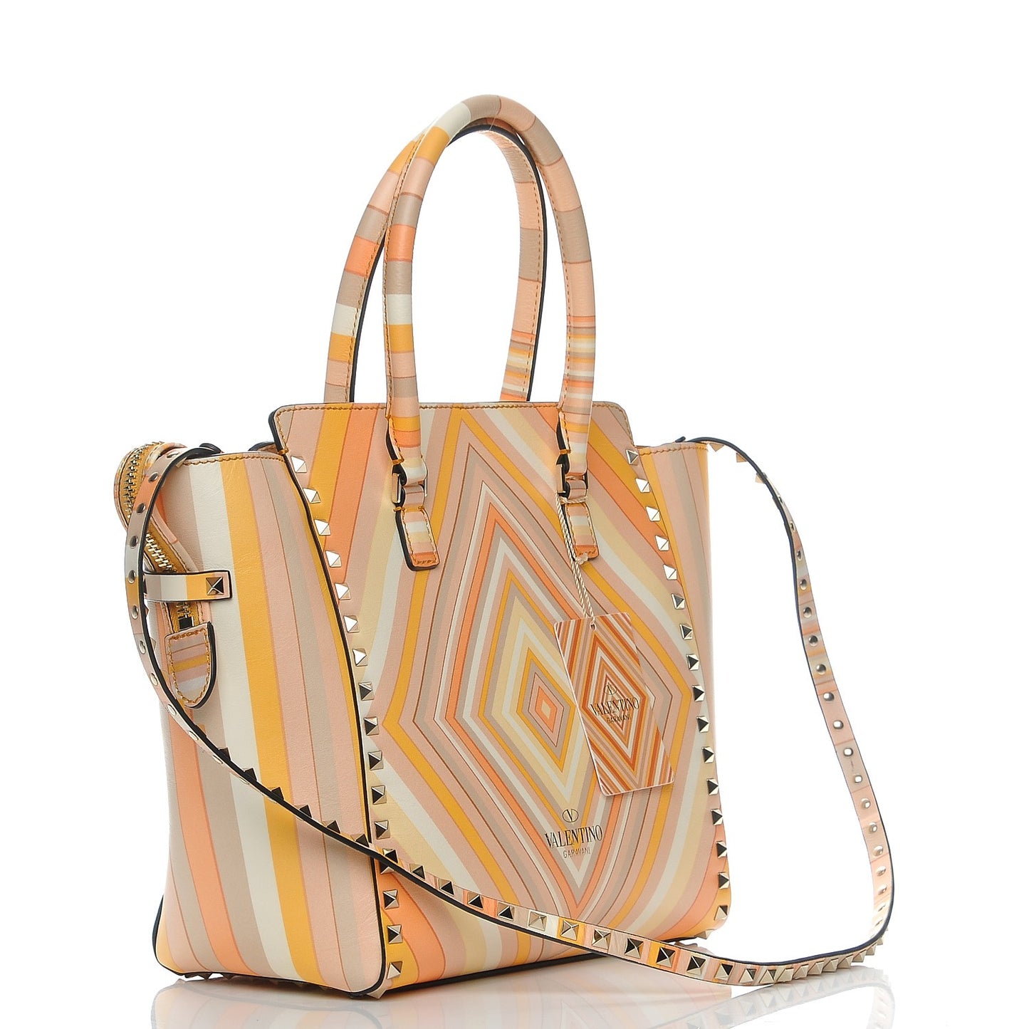 Vitello Native Couture 1975 Rockstud Double Handle Tote Mandarin Sorbet