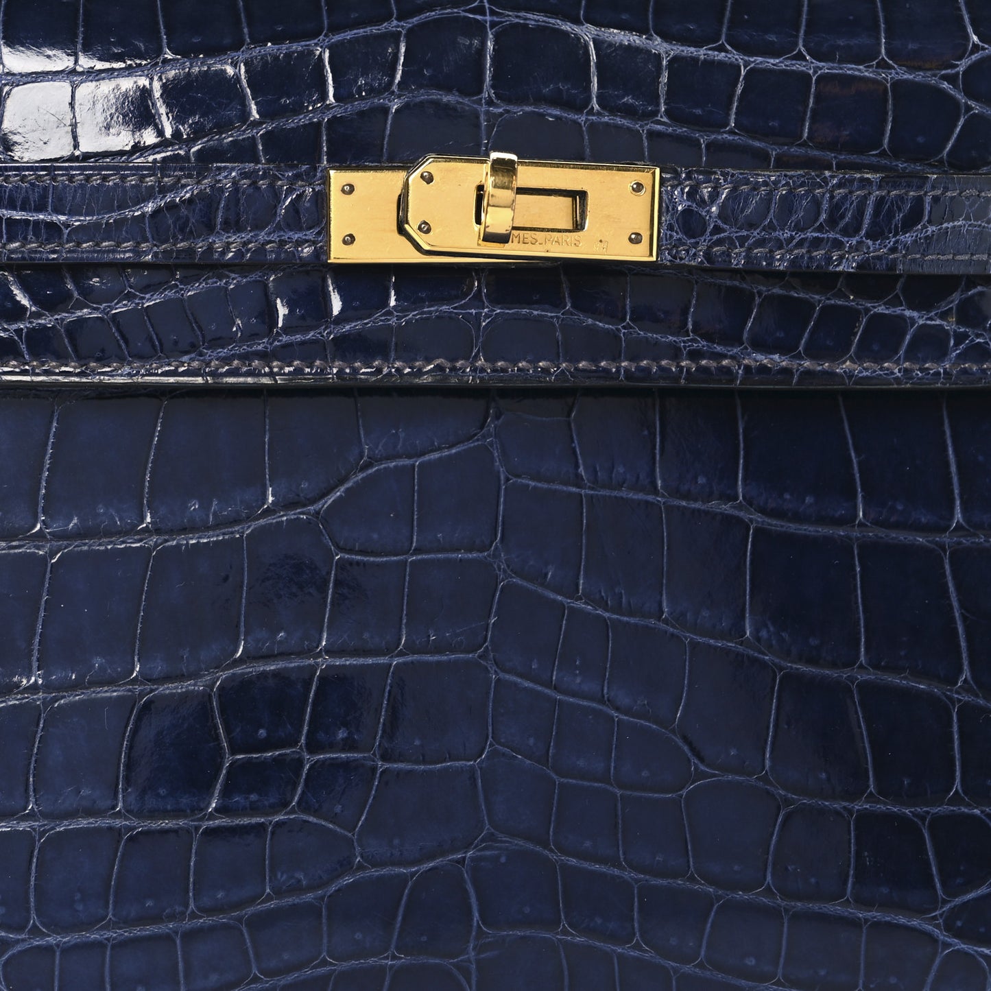 Shiny Crocodile Mini Kelly Sellier 20 Bleu Marine