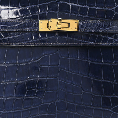 Hermes Shiny Crocodile Mini Kelly Sellier 20 Bleu Marine 8 of 19