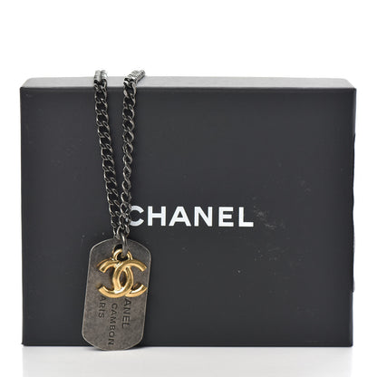 Chanel Ruthenium ID Dog Tag Charm Necklace Silver Gold 5 of 5