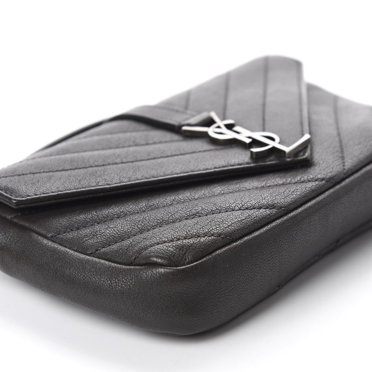 Sheepskin Matelasse Chevron Monogram College Chain Wallet Coal