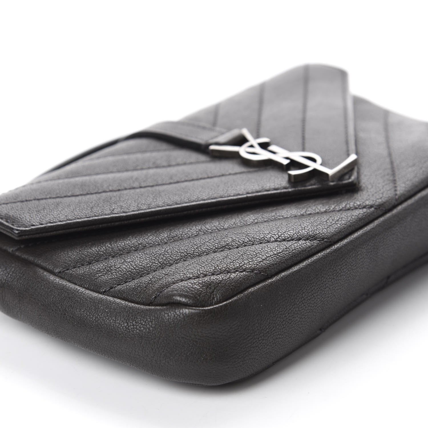 Saint Laurent Sheepskin Matelasse Chevron Monogram College Chain Wallet Coal 6 of 9