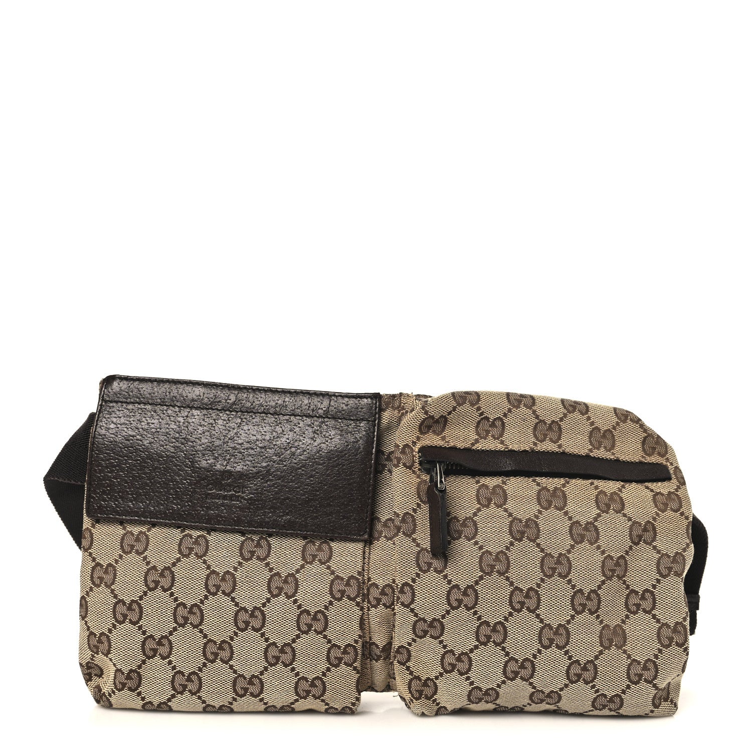 Gucci GG Monogram Double Pocket Belt Bag Dark Brown 1 of 10