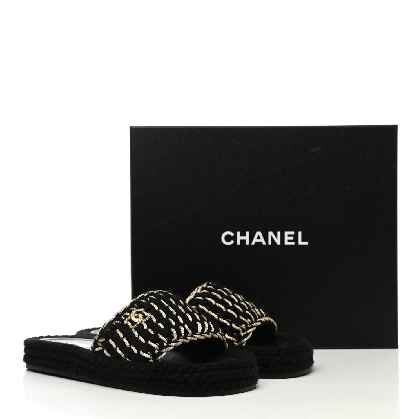 Knit Braided Slide Sandals 38 Black
