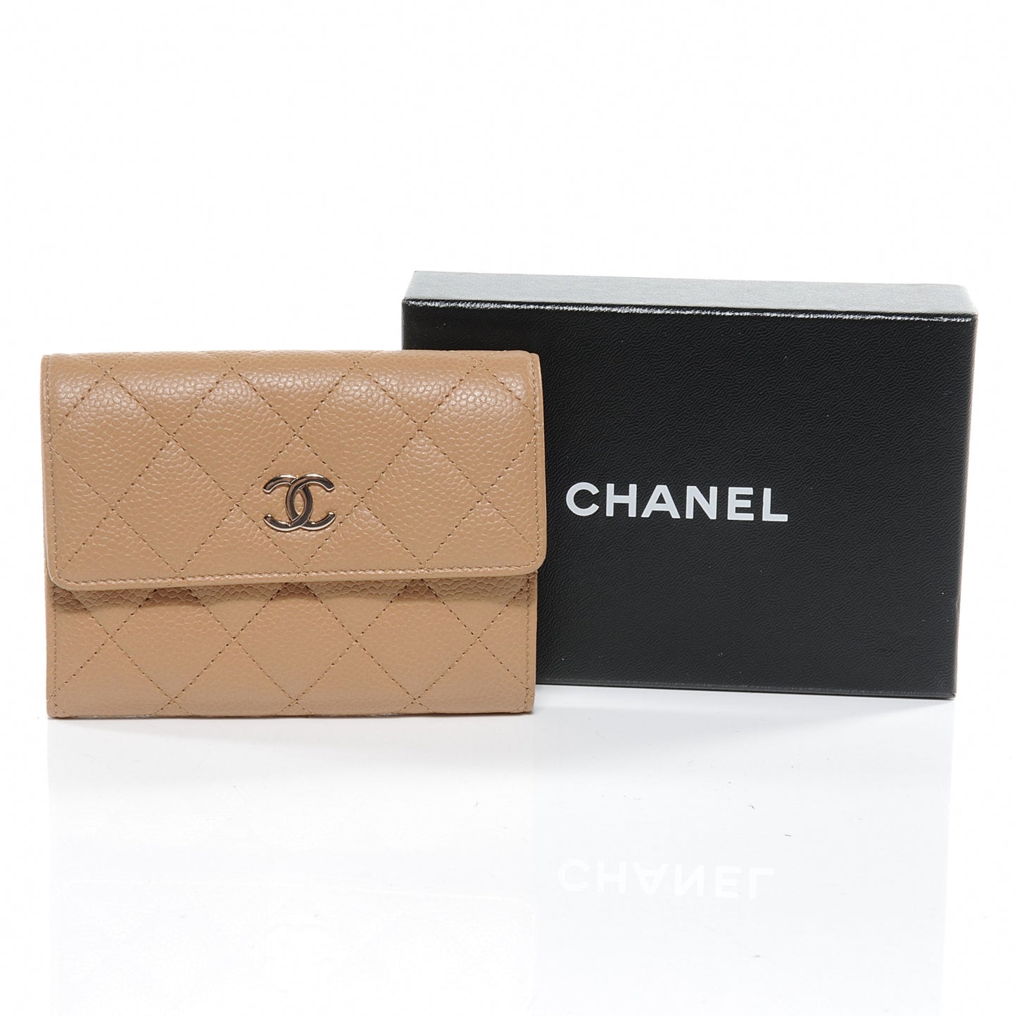 Caviar Small Compact Wallet Beige