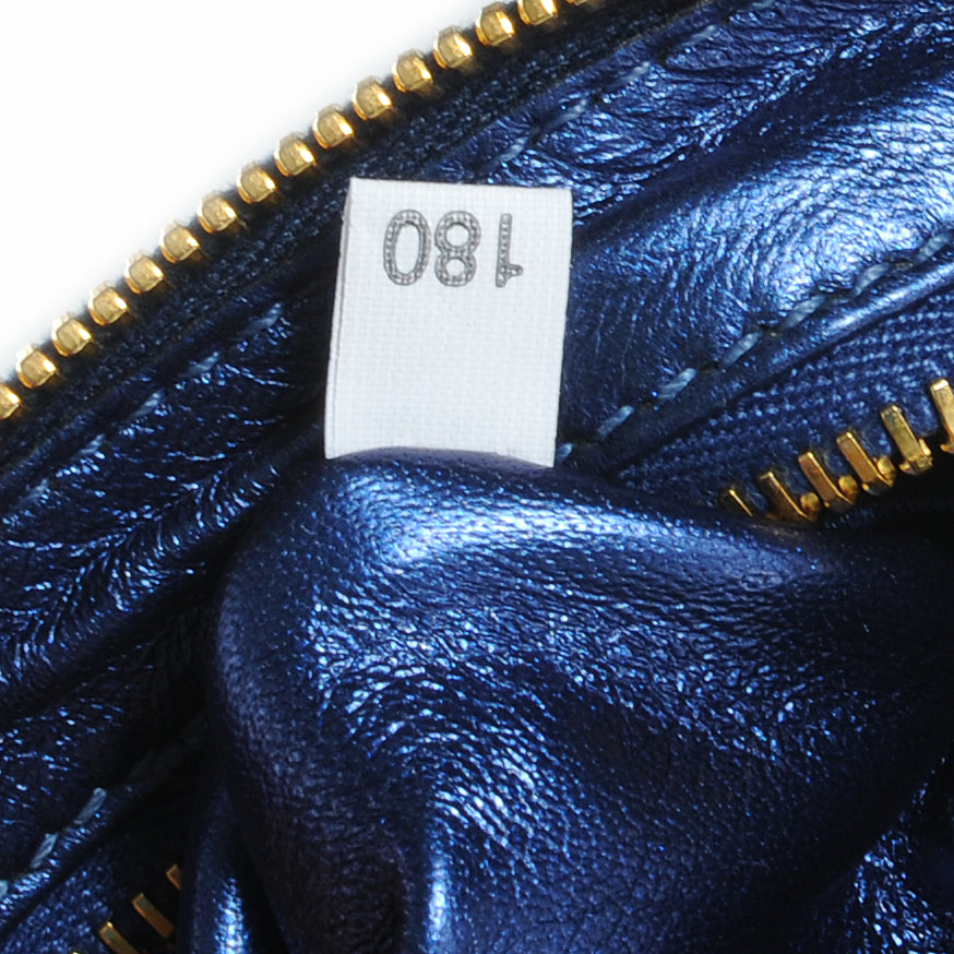 Prada Metallic Snakeskin Jeweled Clutch Denim 8 of 8