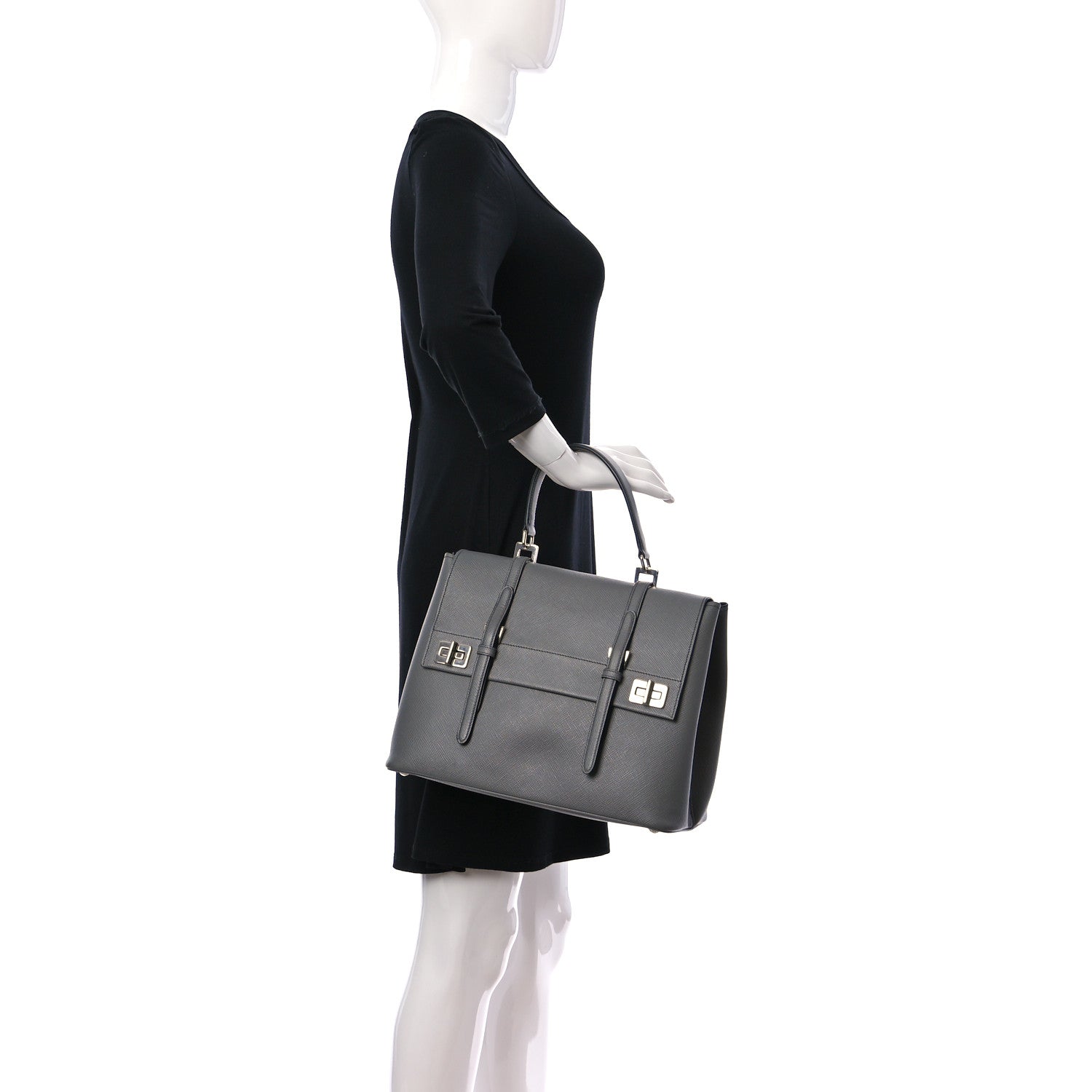 Prada Saffiano Cuir Convertible Top Handle Tote Marmo 2 of 9