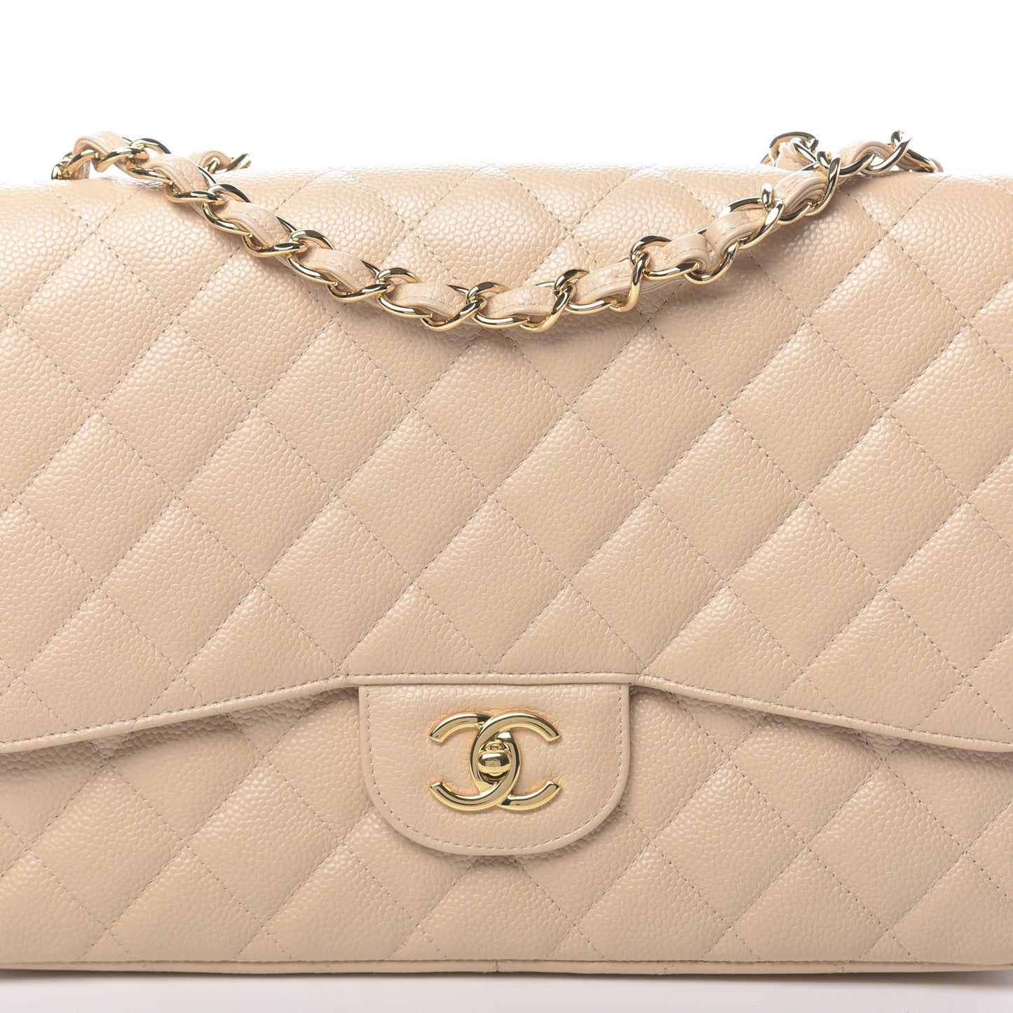 Caviar Quilted Jumbo Single Flap Beige Clair
