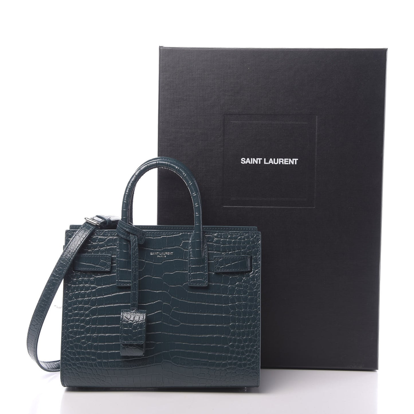 Calfskin Crocodile Embossed Nano Sac De Jour Dark Turquoise