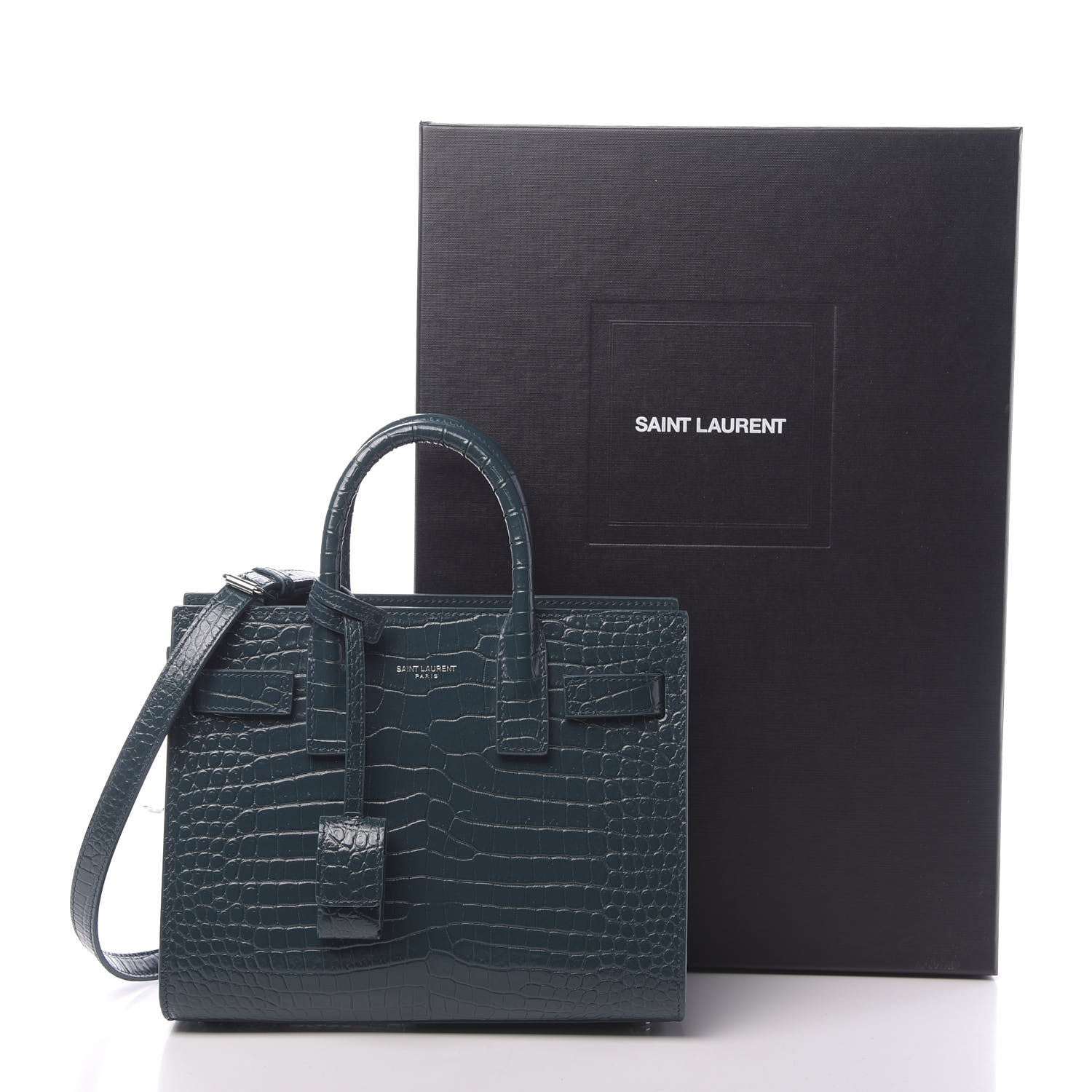Saint Laurent Calfskin Crocodile Embossed Nano Sac De Jour Dark Turquoise 11 of 11