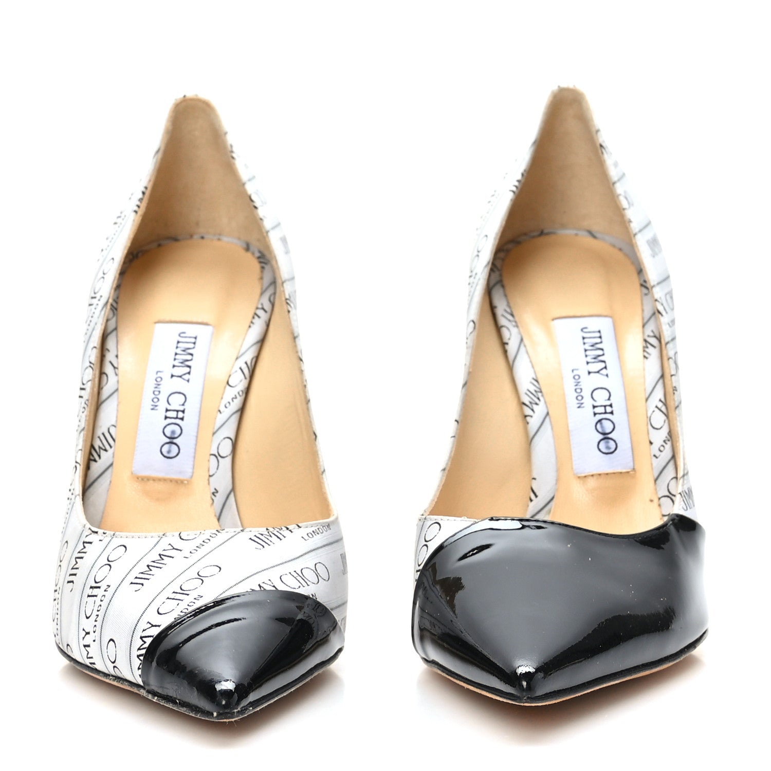 Jimmy Choo Patent Jacquard Love Logo 100 Icon Pumps 37 Black White 2 of 8