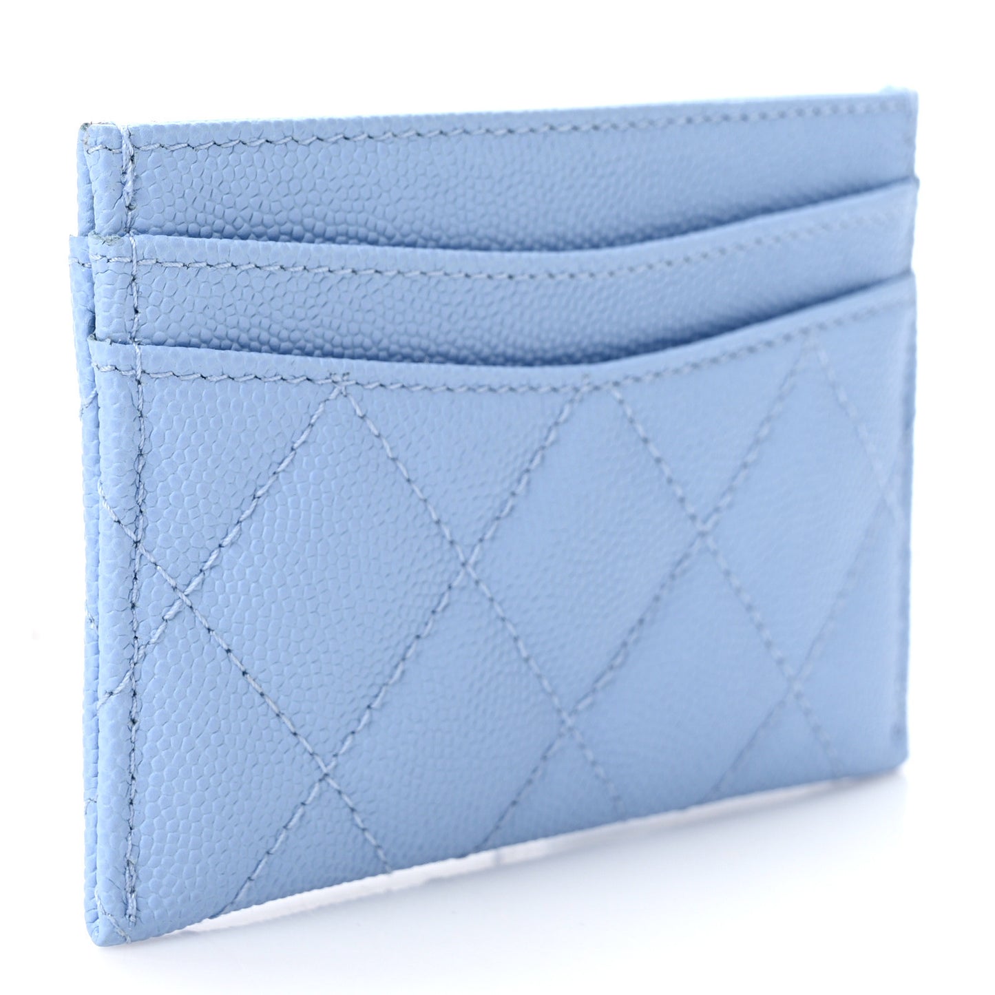 Caviar Quilted Card Holder Light Blue