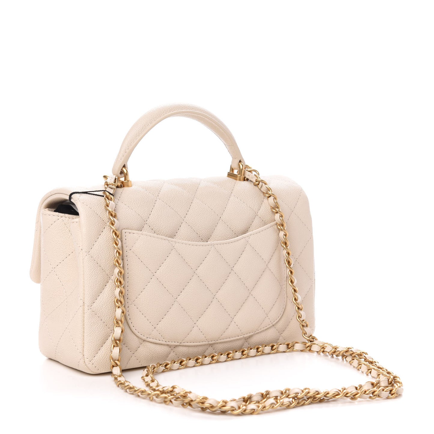Caviar Quilted Mini Top Handle Rectangular Flap Beige