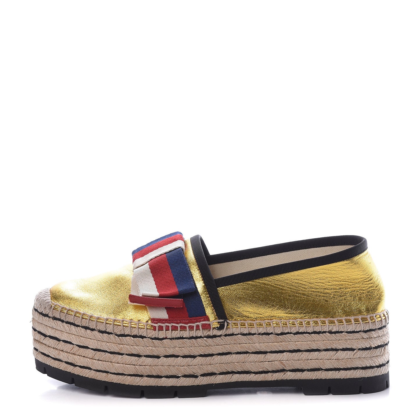 Metallic Calfskin Sylvie Platform Espadrilles 39.5 Gold