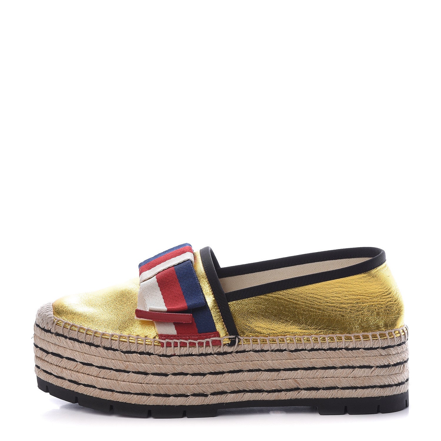 Gucci Metallic Calfskin Sylvie Platform Espadrilles 39.5 Gold 1 of 9