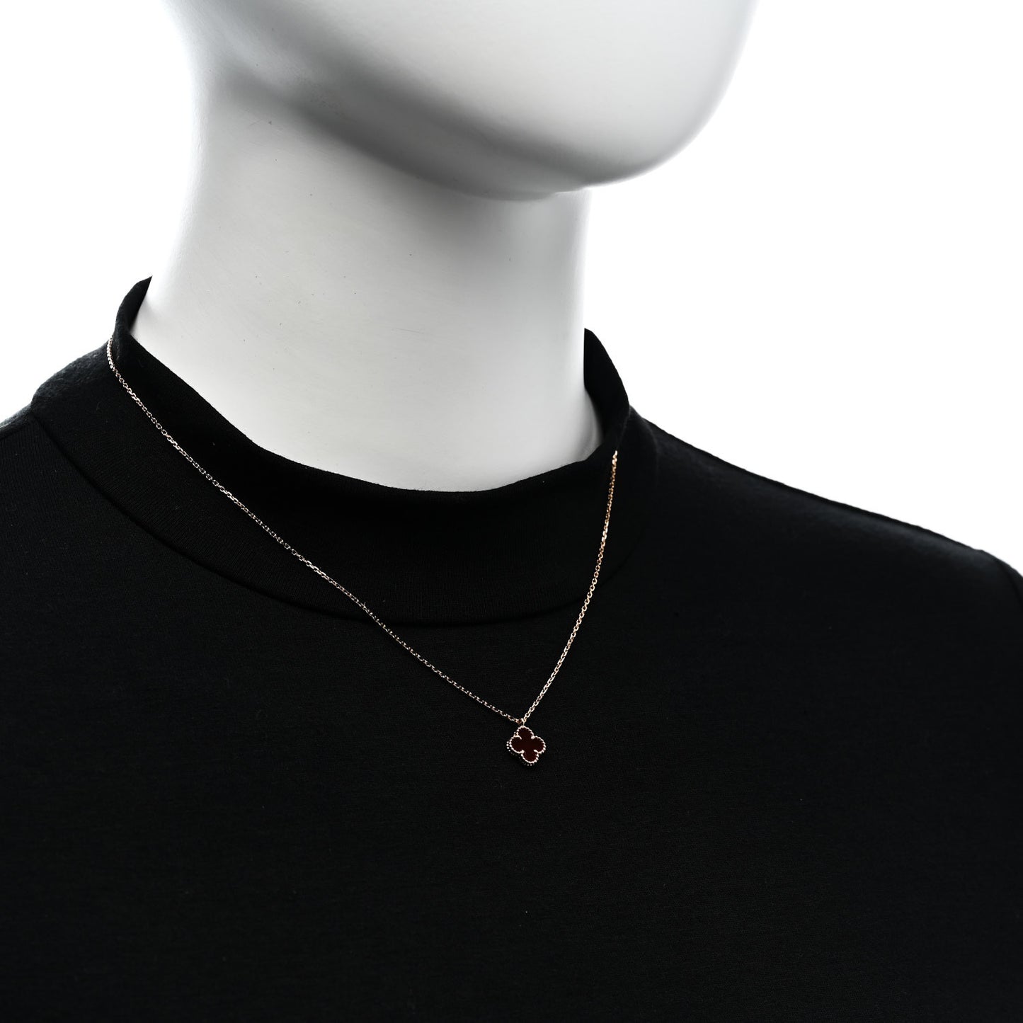 18K Rose Gold Carnelian Sweet Alhambra Pendant Necklace