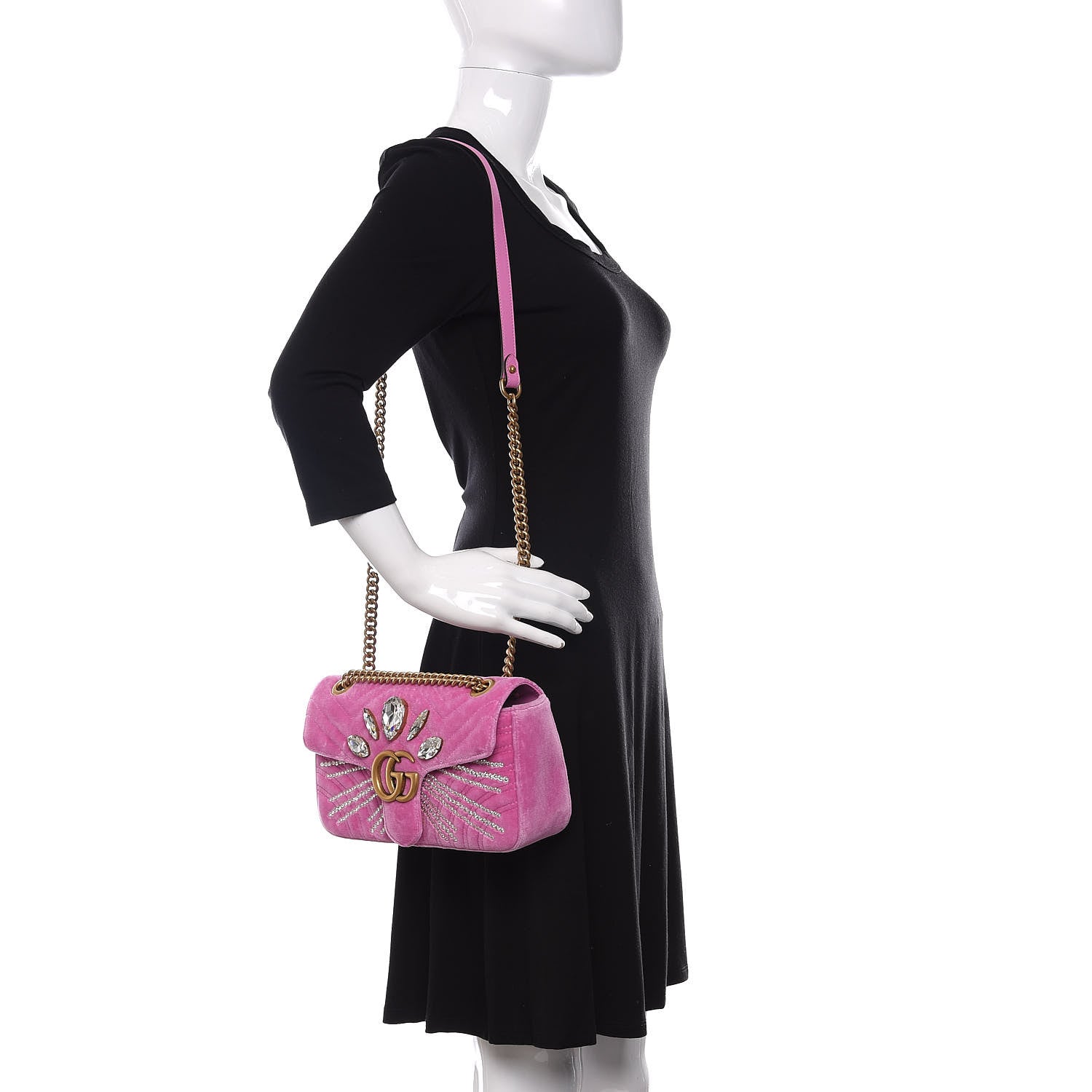 Gucci Velvet Matelasse Marquise Crystals Embroidered Small GG Marmont Shoulder Bag Malva 2 of 11
