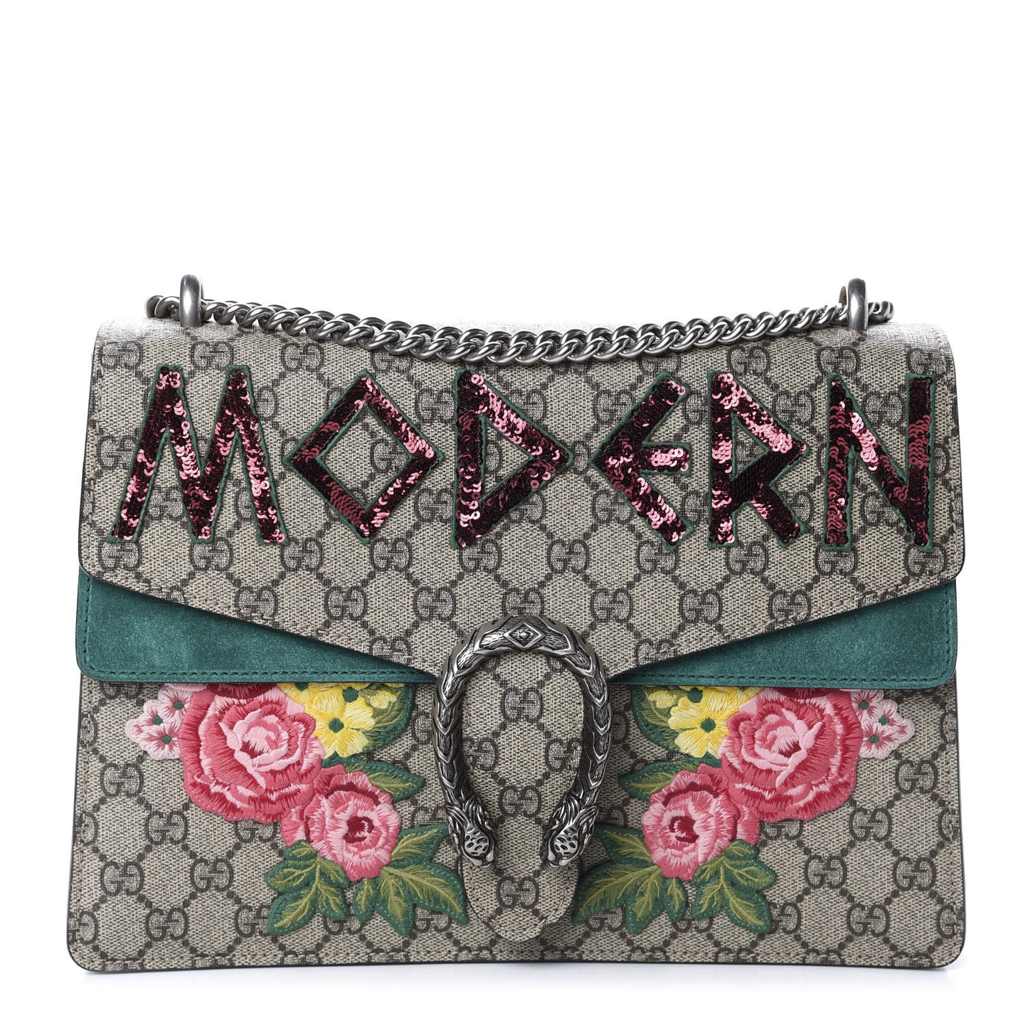 GG Supreme Monogram Embroidered Medium Dionysus Shoulder Bag Emerald