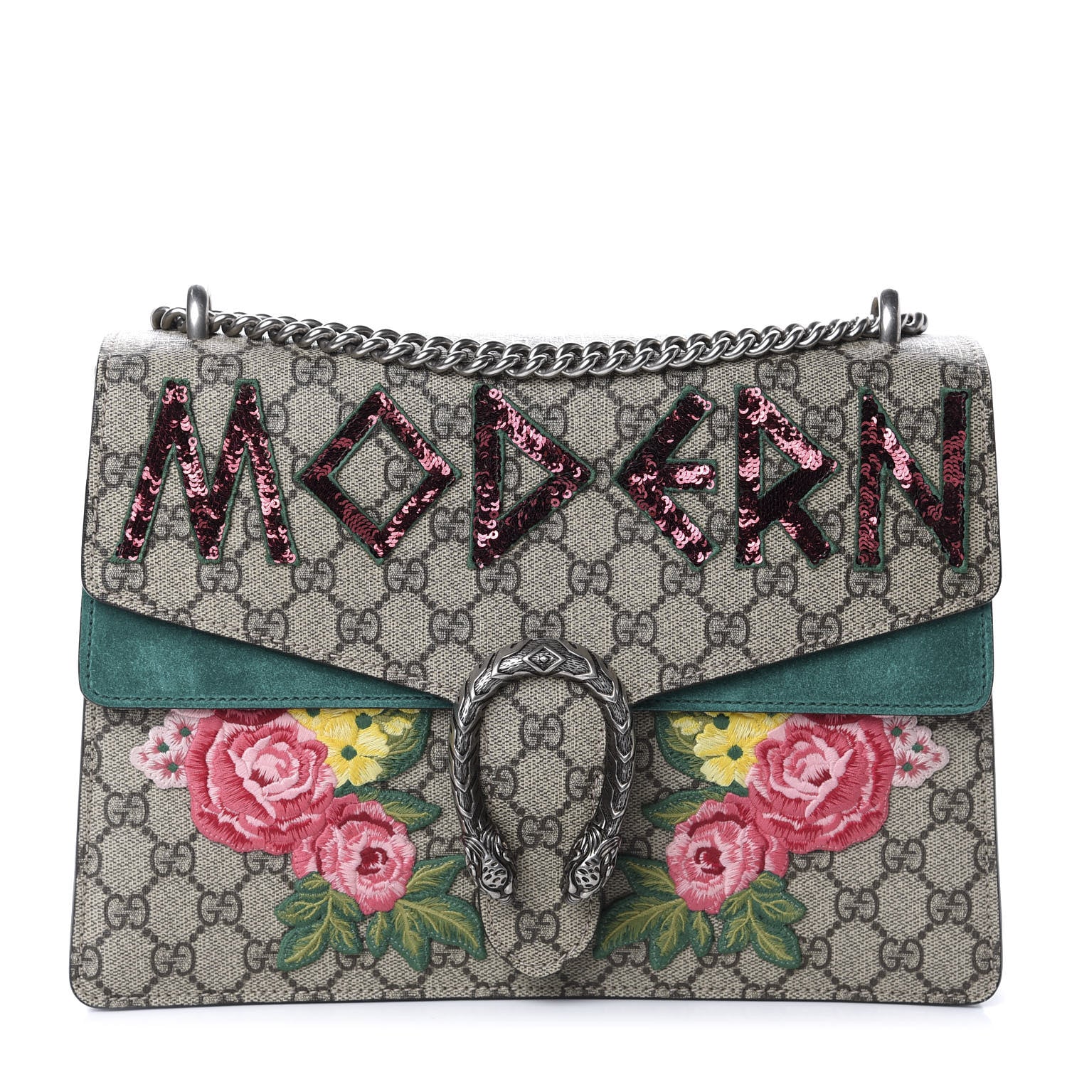 Gucci GG Supreme Monogram Embroidered Medium Dionysus Shoulder Bag Emerald 1 of 10