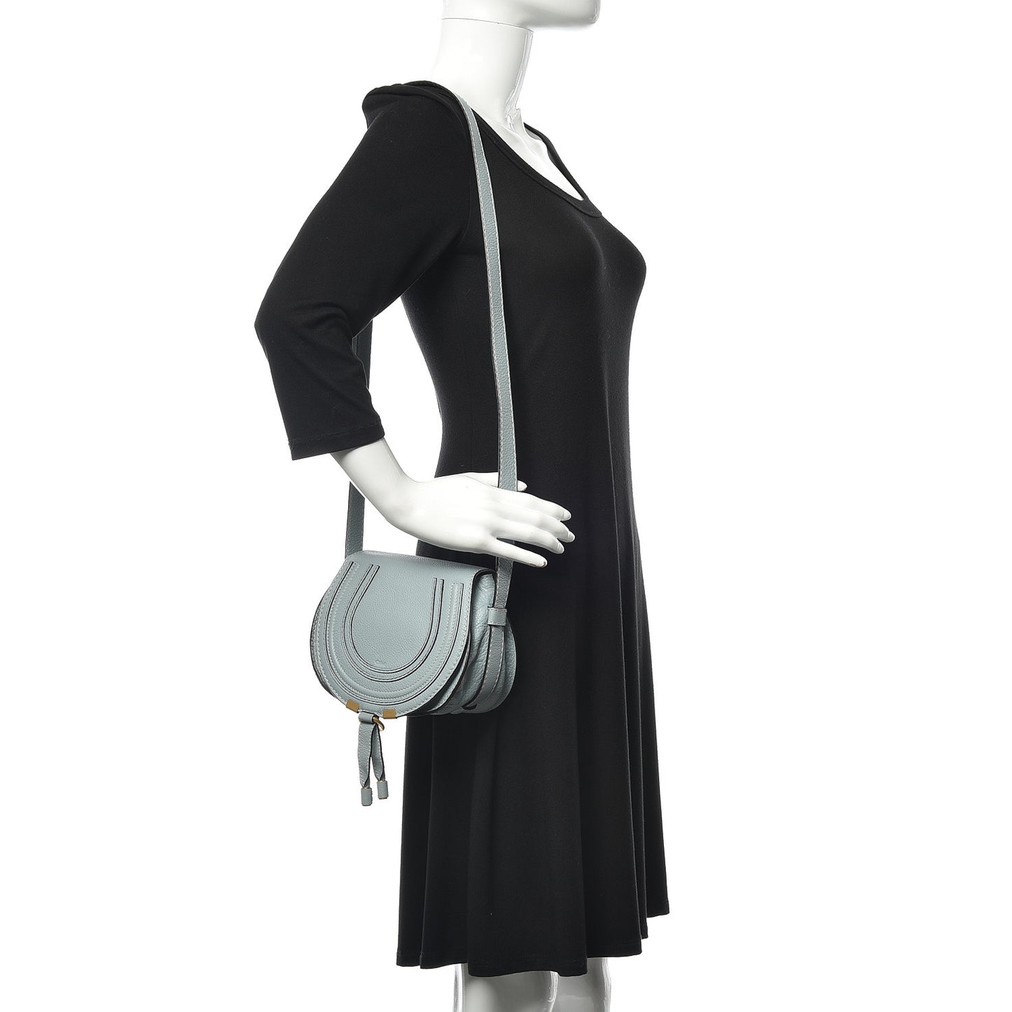 Calfskin Mini Marcie Round Crossbody Bag Faded Blue