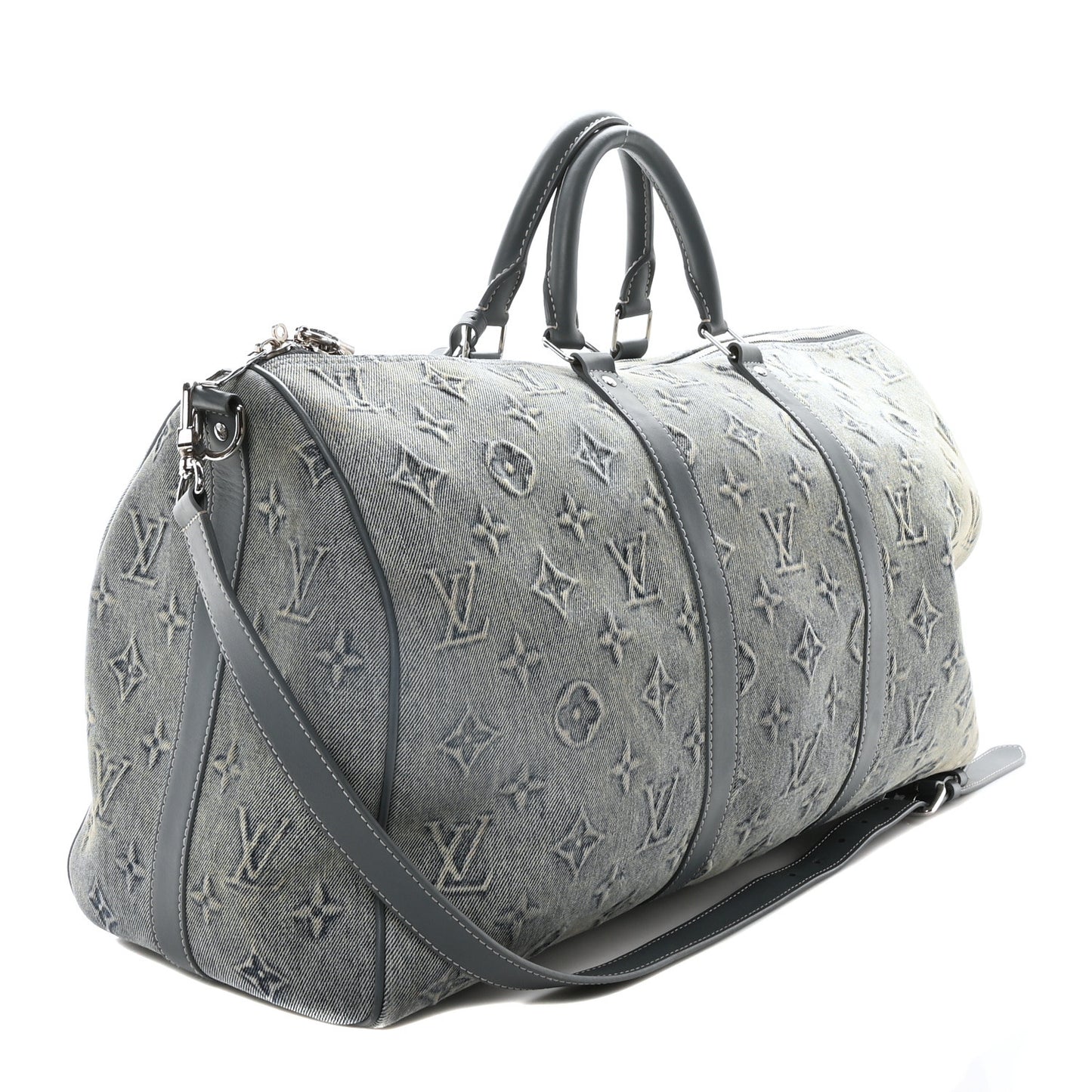 Monogram Washed Denim Keepall Bandouliere 50 Blue