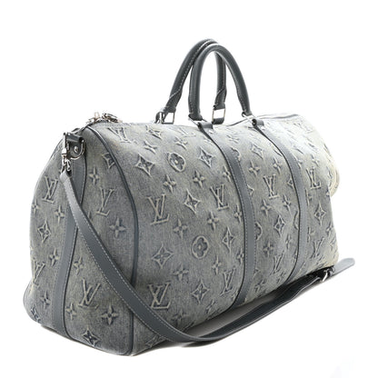 Louis Vuitton Monogram Washed Denim Keepall Bandouliere 50 Blue 3 of 9
