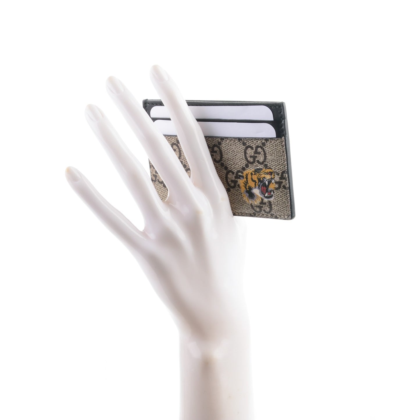 GG Supreme Monogram Tiger Print Card Holder Black